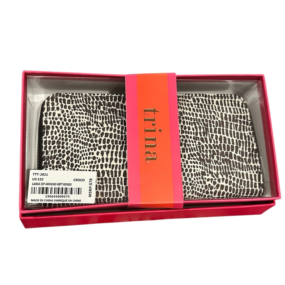 Trina Zip Around Black White Croco Wallet Gift Boxed